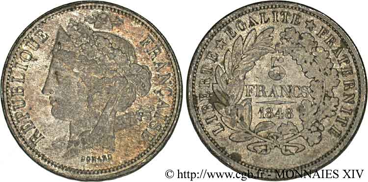 Concours de 5 francs, piéfort de Domard 1848 Paris VG.3070 var. SUP 