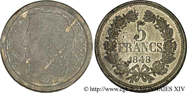 Concours de 5 francs, piéfort de Farochon 1848 Paris VG.3072 var. AU 
