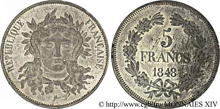 Concours de 5 francs, essai de Gayrard, troisième concours 1848 Paris VG.3078 var. SUP 