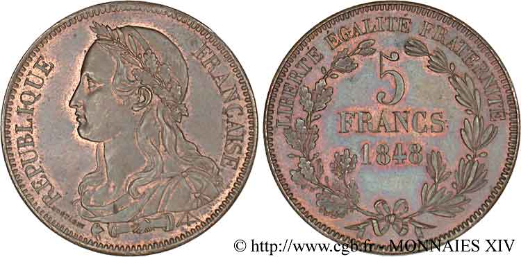 Concours de 5 francs, essai de Montagny 1848 Paris VG.3086 var. AU 