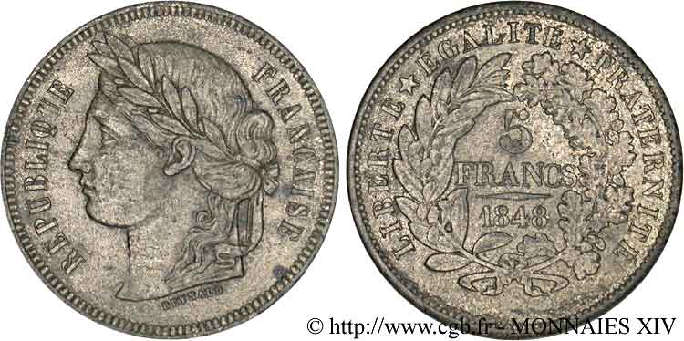 Concours de 5 francs, piéfort de Reynaud 1848 Paris VG.3090 var. EBC 