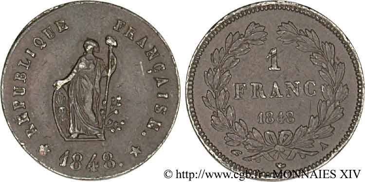 Essai de 1 franc à la Liberté 1848 Paris VG.-  SUP 