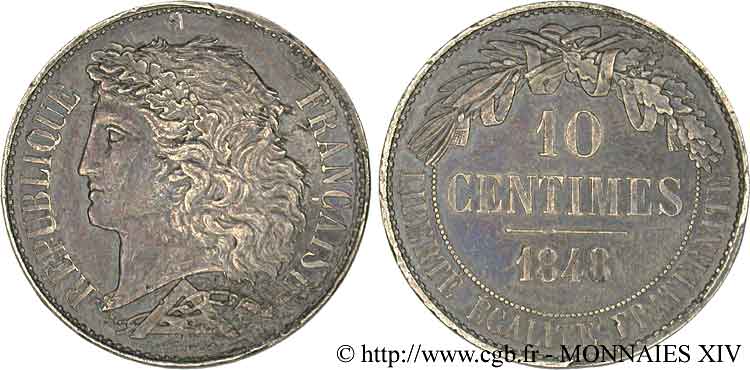 Concours de 10 centimes, essai de Dantzell 1848 Paris VG.3135 var. BB 
