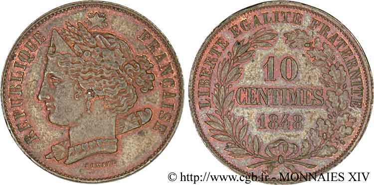 Concours de 10 centimes, essai de Domard 1848 Paris VG.3138  EBC 