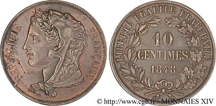 Concours de 10 centimes, essai de Gayrard, deuxième concours 1848 Paris VG.3163  VZ 