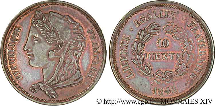 Concours de 10 centimes, essai de Gayrard, deuxième concours 1848 Paris VG.3142  AU 