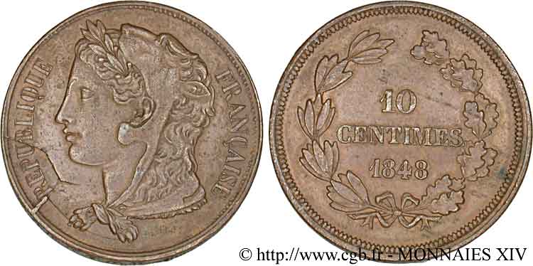 Concours de 10 centimes, piéfort de Gayrard, deuxième concours 1848 Paris VG.3142 var. AU 