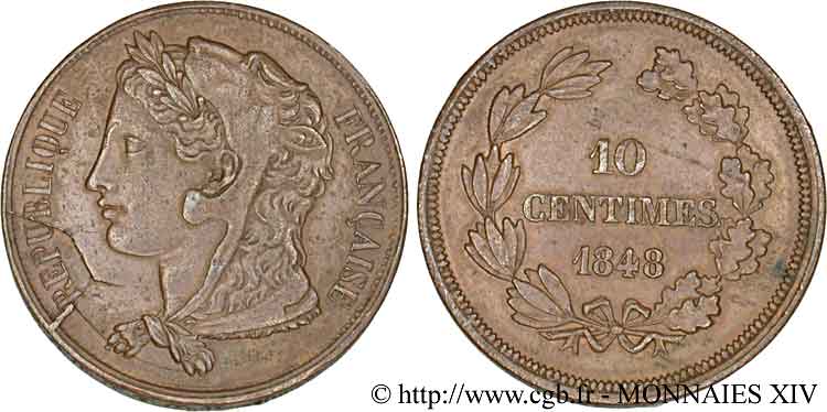 Concours de 10 centimes, piéfort de Gayrard, deuxième concours 1848 Paris VG.3142 var. SUP 