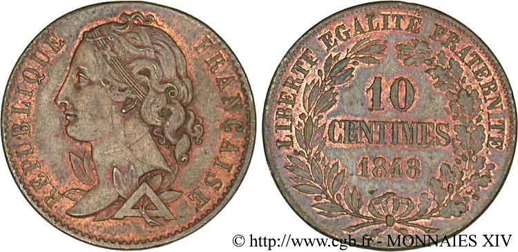 Concours de 10 centimes, essai de Magniadas 1848 Paris VG.3143  VZ 