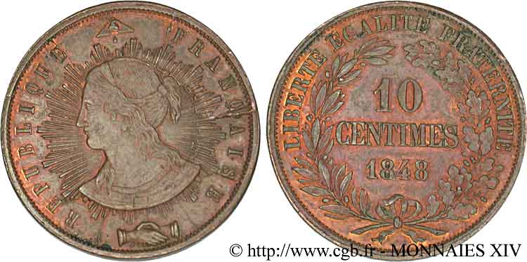 Concours de 10 centimes, essai de Pillard 1848 Paris VG.3150  AU 