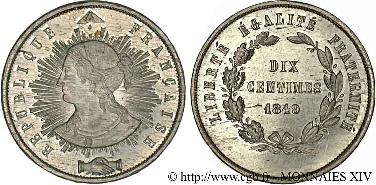 Concours de 10 centimes, essai de Pillard 1848 Paris VG.3185 var. SUP 