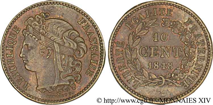 Concours de 10 centimes, essai de Pingret 1848 Paris VG.3151  EBC 
