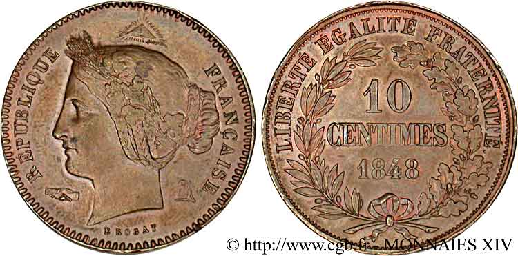 Concours de 10 centimes, essai de Rogat, premier concours 1848 Paris VG.3169  SPL 