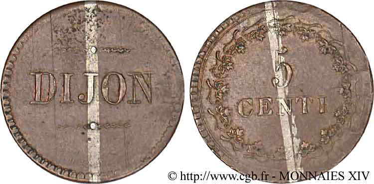 Essai de 5 centimes de Delarue de Dijon 1848  VG.3225  TTB 
