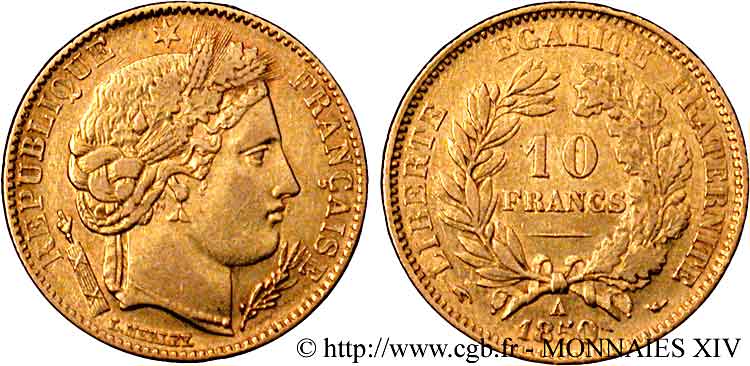 10 francs Cérès Deuxième république, Levrette oreille haute 1850 Paris F.504/1 TTB 