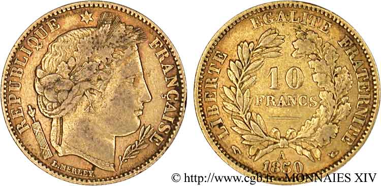 10 francs Cérès Deuxième république, Levrette oreille haute 1850 Paris F.504/1 TTB 