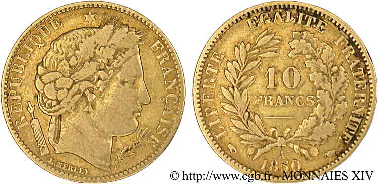 10 francs Cérès Deuxième république, Levrette oreille basse 1850 Paris F.504/2 TB 