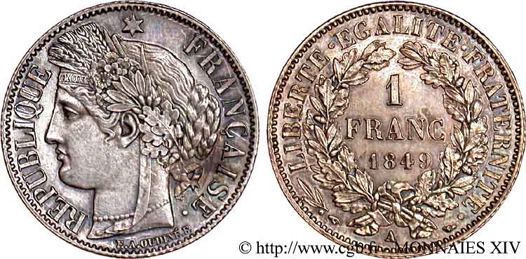 1 franc Cérès Deuxième république 1849 Paris F.211/1 MS 