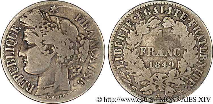 1 franc Cérès Deuxième république 1849 Paris F.211/1 TB 