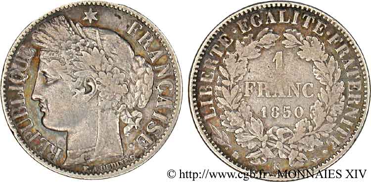 1 franc Cérès Deuxième république 1850 Bordeaux F.211/8 MB 