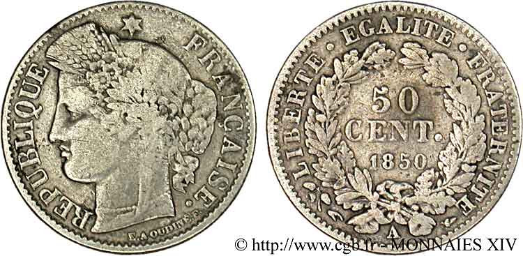 50 centimes Cérès Deuxième république 1850 Paris F.184/2 TB 
