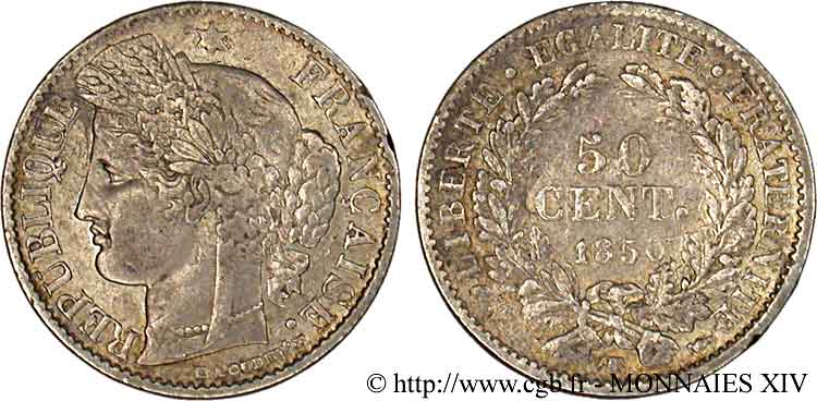 50 centimes Cérès  1850 Strasbourg F.184/3 XF 