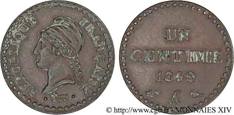 Un centime Dupré, IIe République 1848 Paris F.101/1 TTB 