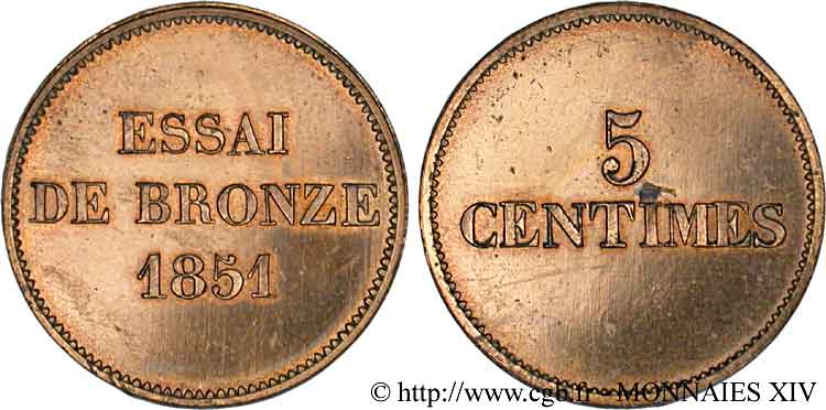 Essai de 5 centimes 1851  VG.3295  SPL 