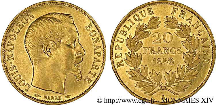 20 francs or Louis-Napoléon 1852 Paris F.530/1 SPL 