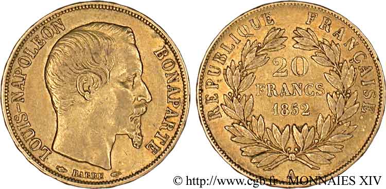 20 francs or Louis-Napoléon 1852 Paris F.530/1 SS 