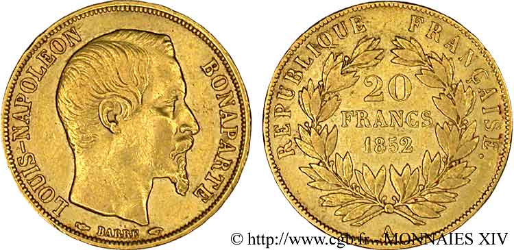 20 francs or Louis-Napoléon 1852 Paris F.530/1 MBC 