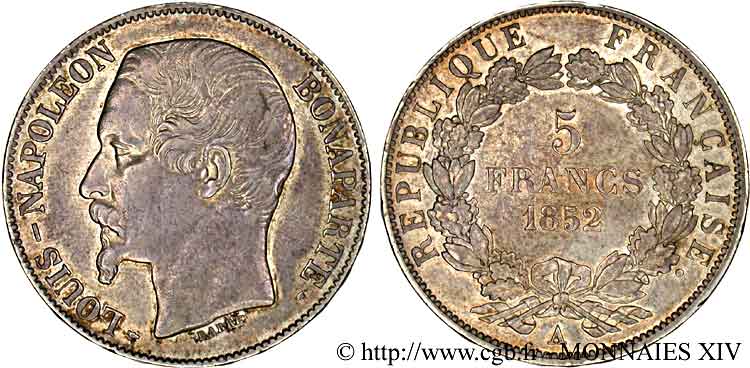 5 francs Louis-Napoléon 1852 Paris F.329/1 XF 