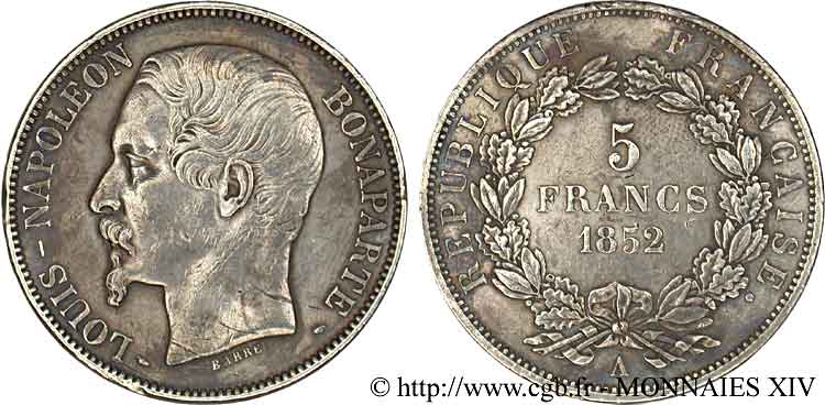 5 francs Louis-Napoléon 1852 Paris F.329/1 XF 
