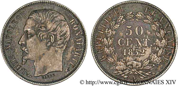 50 centimes Louis-Napoléon 1852 Paris F.185/1 SUP 