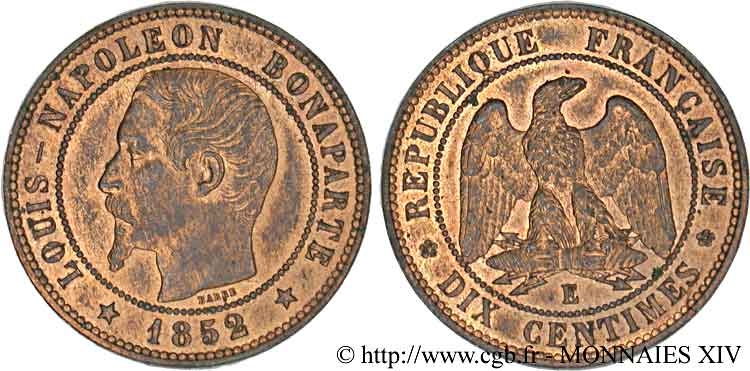 Essai de 10 centimes, Louis-Napoléon Bonaparte 1852 Paris VG.3306  SUP 