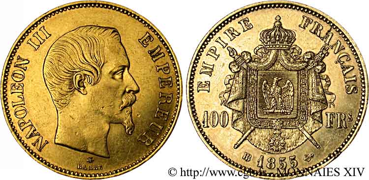 100 francs or Napoléon III tête nue 1855 Strasbourg F.550/2 SUP 