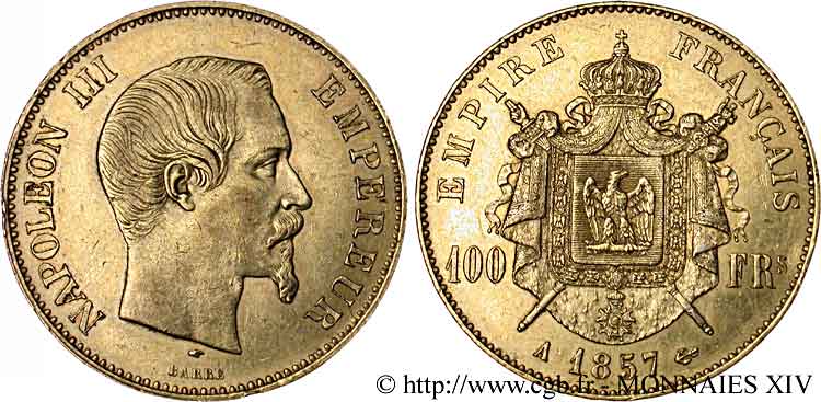 100 francs or Napoléon III tête nue 1857 Paris F.550/4 AU 