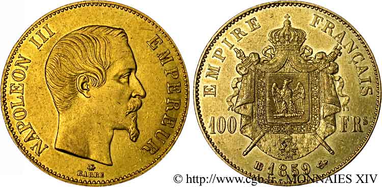 100 francs or Napoléon III tête nue 1859 Strasbourg F.550/8 SUP 