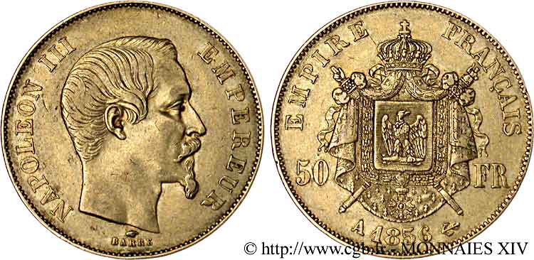 50 francs or Napoléon III tête nue 1856 Paris F.547/3 SS 
