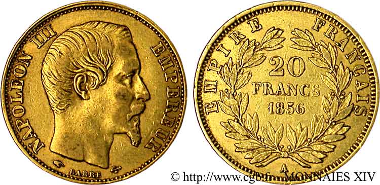 20 francs or Napoléon III tête nue 1856 Paris F.531/9 XF 