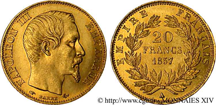20 francs or Napoléon III tête nue 1857 Paris F.531/12 SUP 