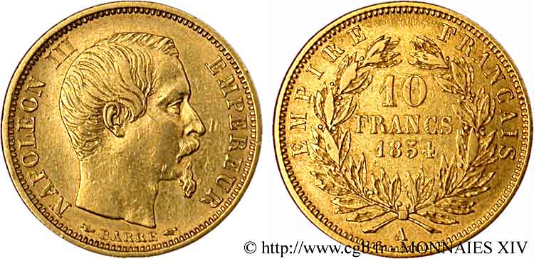10 francs or Napoléon III tête nue, petit module 1854 Paris F.505A/1 TTB 