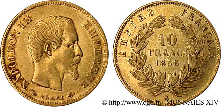 10 francs Napoléon III tête nue, grand module 1856 Paris F.506/3 TTB 