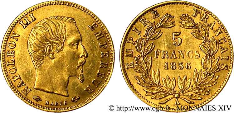 5 francs or Napoléon III tête nue, grand module 1856 Paris F.501/2 XF 