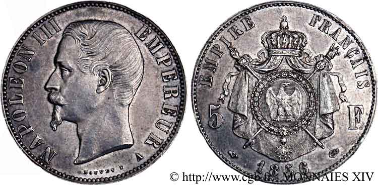 5 francs Napoléon III tête nue 1856 Paris F.330/6 SUP 