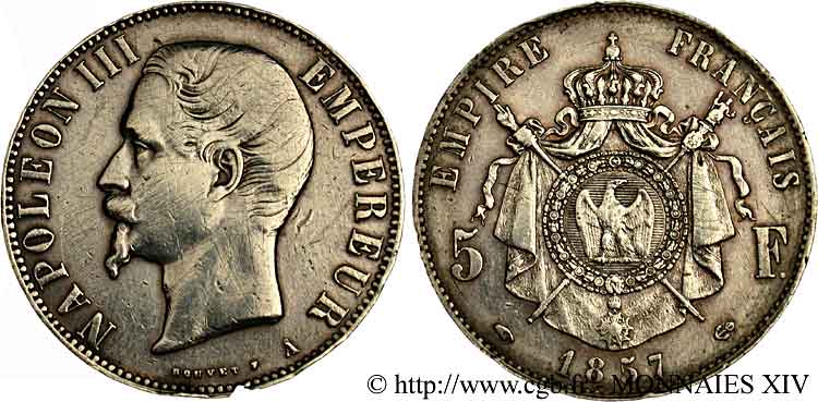 5 francs Napoléon III tête nue 1857 Paris F.330/10 TB 