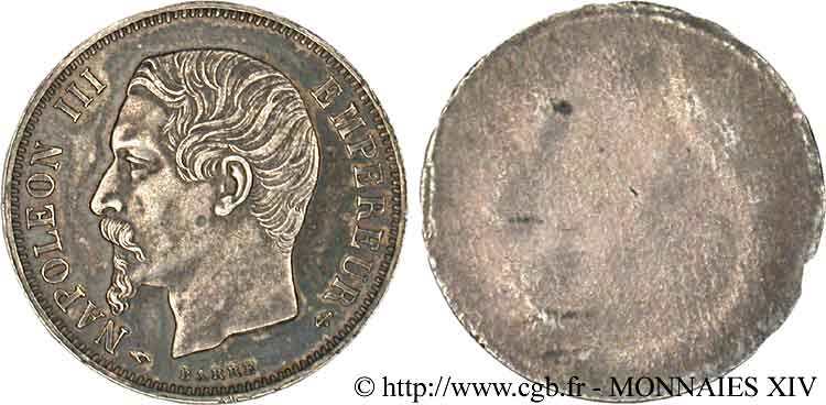Essai uniface de droit de 1 franc Napoléon III, tête nue (1856) Paris VG.3475  VZ 