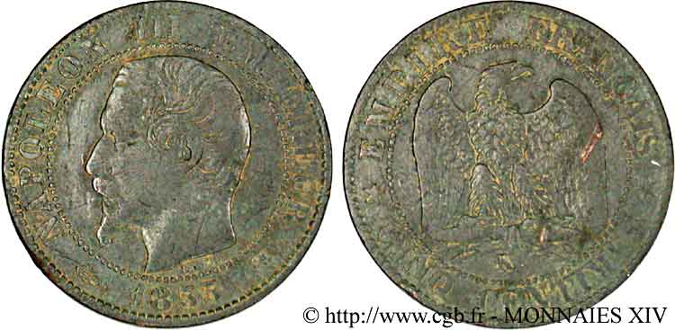 5 centimes Napoléon III, tête nue 1855 Bordeaux F.116/25 S 