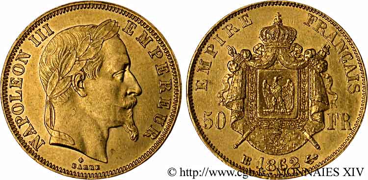 50 francs or Napoléon III, tête laurée 1862 Strasbourg F.548/2 TTB 