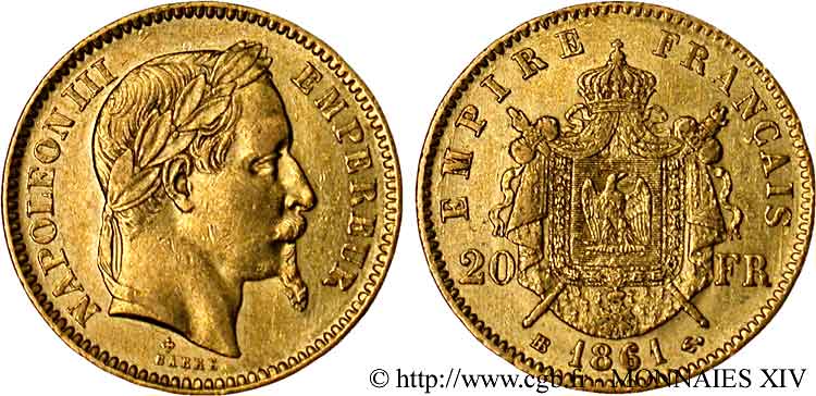 20 francs or Napoléon III, tête laurée 1861 Strasbourg F.532/2 TTB 